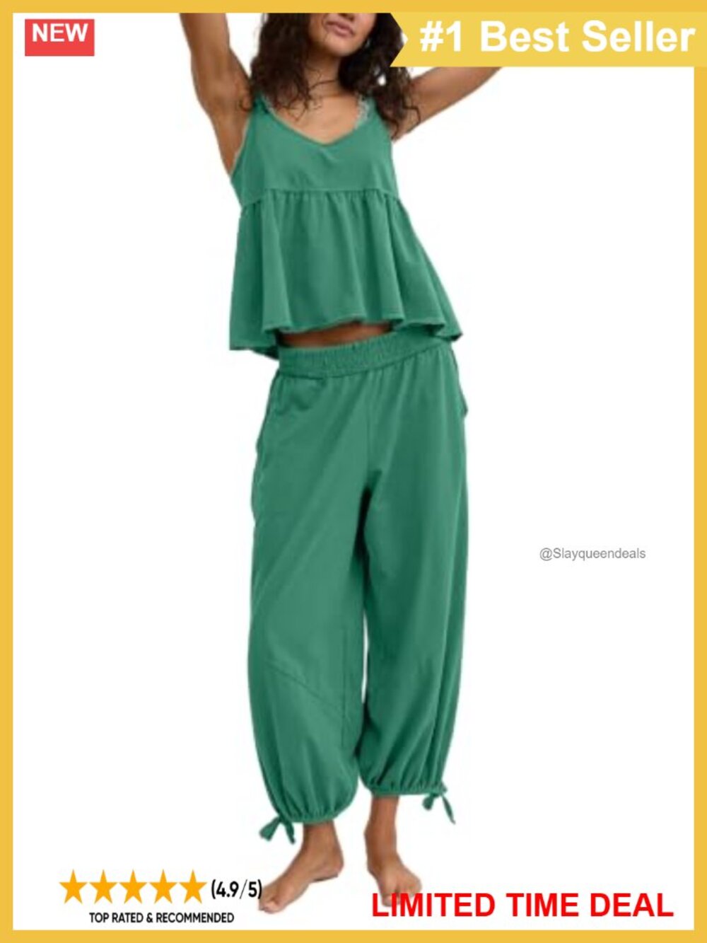 Women's 2-Piece Lounge Set Sleeveless Peplum Top & Harem Pants